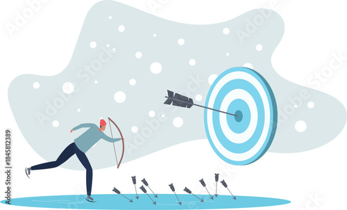 Effectiveness and efficiency to measure success rate, effort or cost to reach goal or target, practice until succeed concept.life and employment of people.