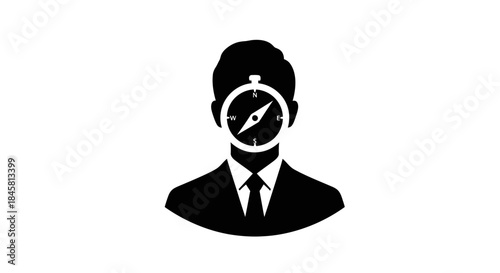 Man with compass face icon representing business direction and strategy.