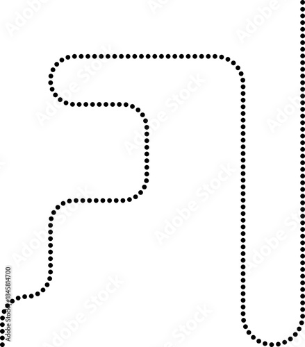 Dotted line follows an irregular path with squared directional changes.