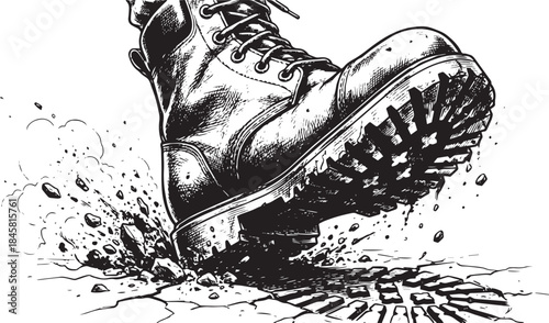 Boot Sole Step Illustration – Black and White Shoe Footprint Vector Art 