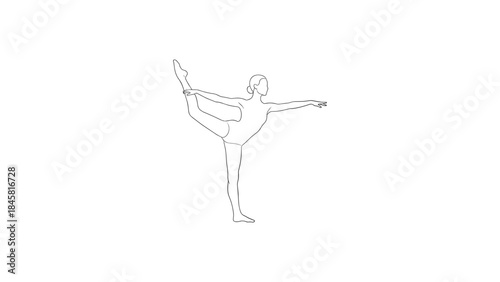 Minimalist linear ballerina in dance pose on white background