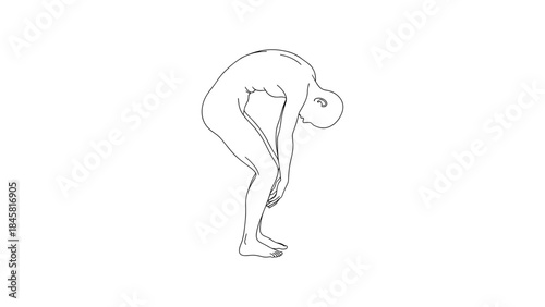 Minimalist line drawing of a human figure in forward bend pose