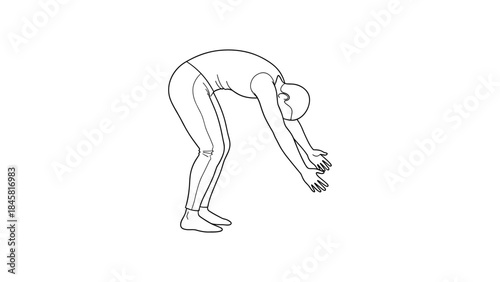Minimalist line drawing of a person stretching forward in yoga pose