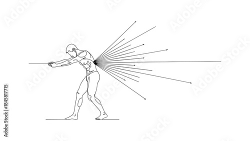 Conceptual artwork showing man pushing with forces acting on his back