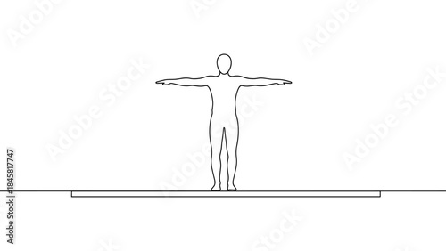 Minimalist human silhouette with outstretched arms on white background
