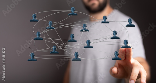 Foto Abstract network illustration with person reaching for concept of connection and digital communication