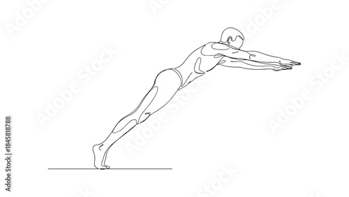 Continuous line drawing of athletic male in diving pose