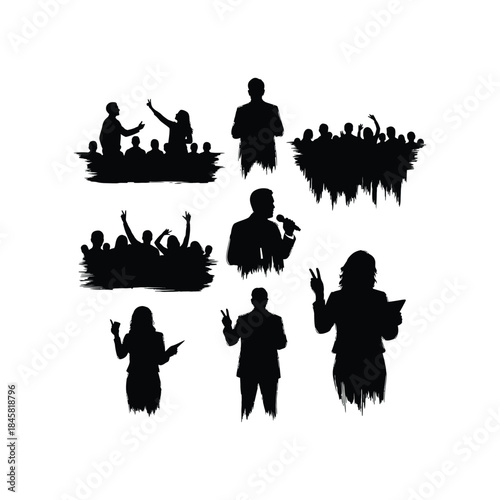 Dynamic Silhouettes Illustrating Public Speaking, Conference, and Audience Engagement Scenarios