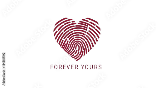 Fingerprint heart shape with forever yours text on white background