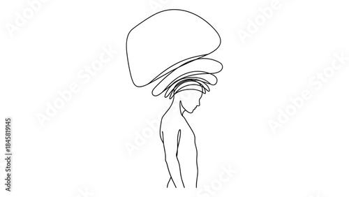 Minimalist profile with abstract head shapes in continuous line art