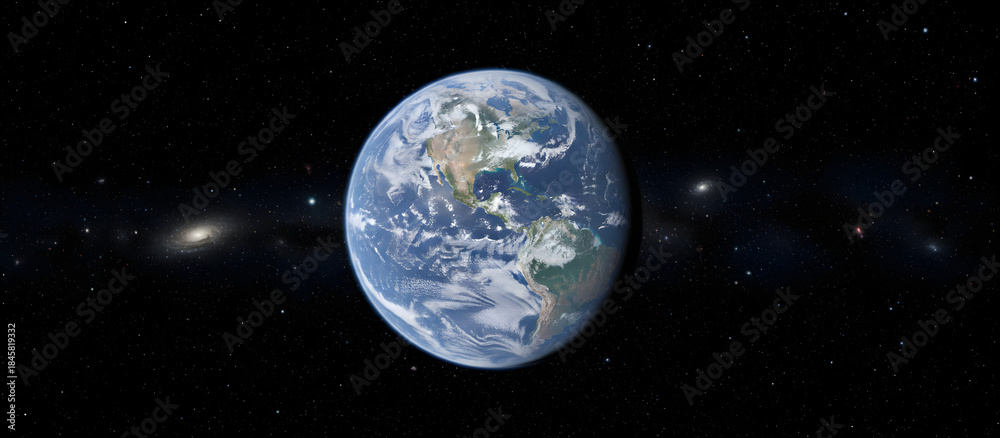 Naklejka premium Earth orbiting in deep space with galaxies