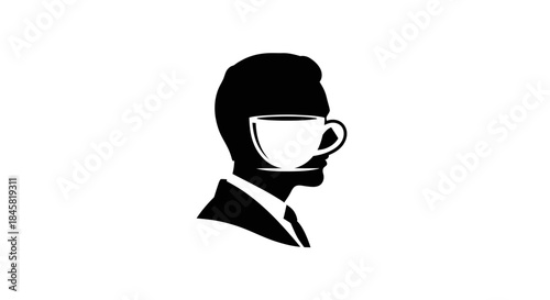 Silhouette of a man with a coffee cup replacing his face.