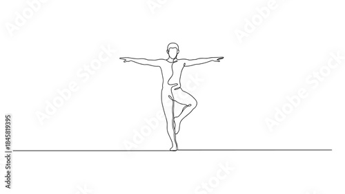 Elegant one line art of balanced tree yoga pose silhouette