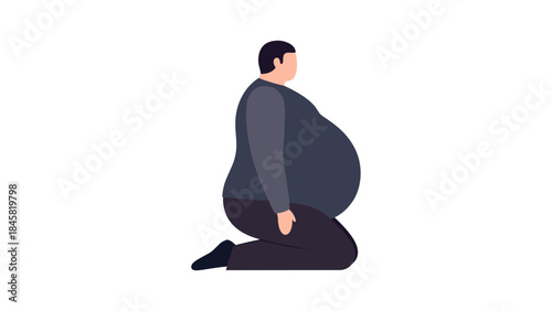 Minimalist flat design of plus size person kneeling