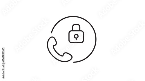 Secure call icon with padlock and handset minimalist design on transparent background silhouette