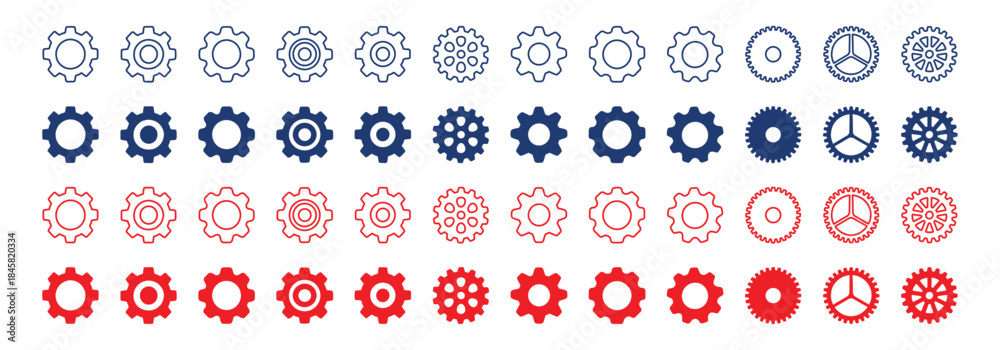 Naklejka premium Gear Settings Icon Collection Configuration and Control Symbols Vector Illustration on Transparent Background