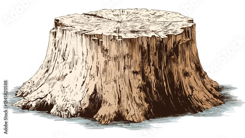 Detailed Vector Drawing of Tree Stump with Cut Out - Professional Illustration