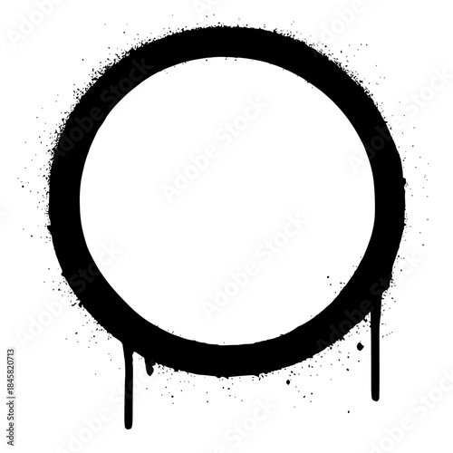 Bold black circle with spray paint effect on white background