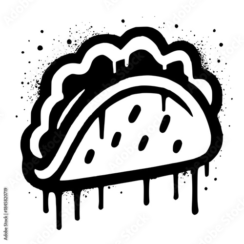 Stunning black and white taco illustration with graffiti style