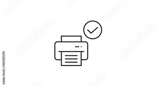 Simple printer icon with check mark linear design on transparent background silhouette