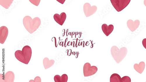 Valentine's day celebration with scattered pink and red hearts on white background saying happy valentine's day