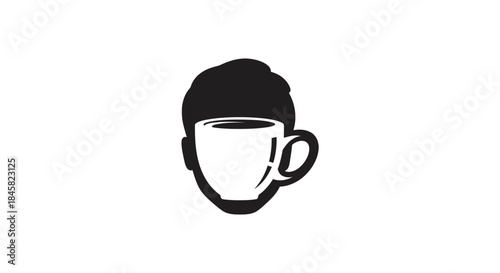 Creative coffee cup head logo design illustration.