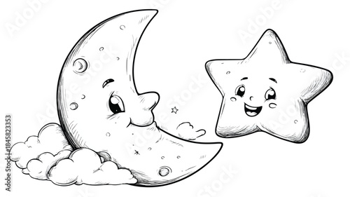 Cheerful Cartoon Moon and Stars Vector Illustration