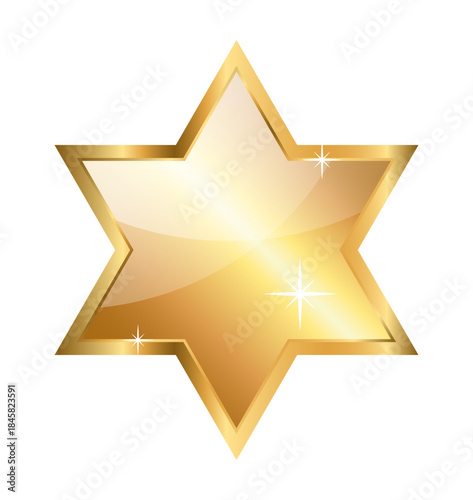 Glossy golden star of David for Hanukkah. Vector clipart.