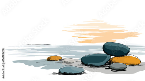 Serene Minimalist Beach Pebbles Vector Illustration