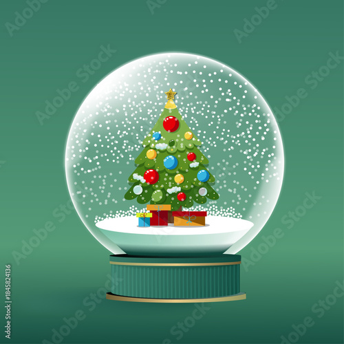 Christmas Snow Globe with Decorated Tree and Gifts – Festive Illustration