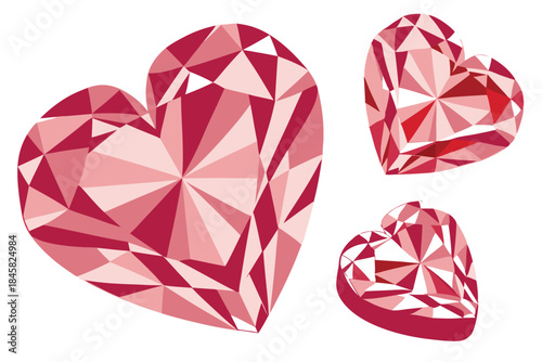 heart shaped diamond or gem icons in sparkling red