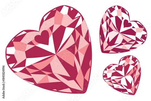 heart shaped diamond or gem icons in sparkling red