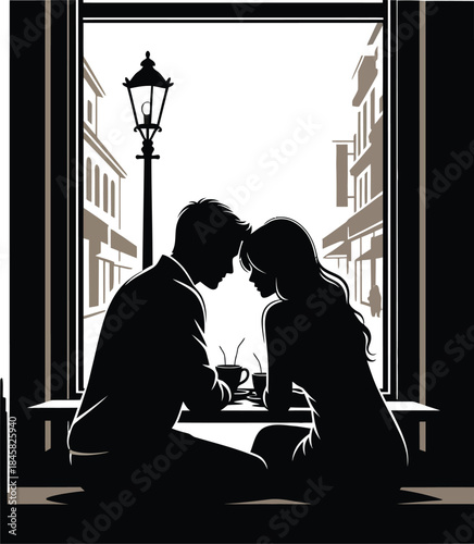 Silhouette of a Couple Sharing a Romantic Moment at a Cafe Table love dating