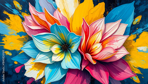 Floral artistic texture. Flowers painted with rich oil paint