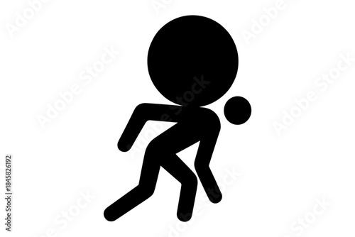 Playful stick figure kicking a ball in minimalist silhouette design