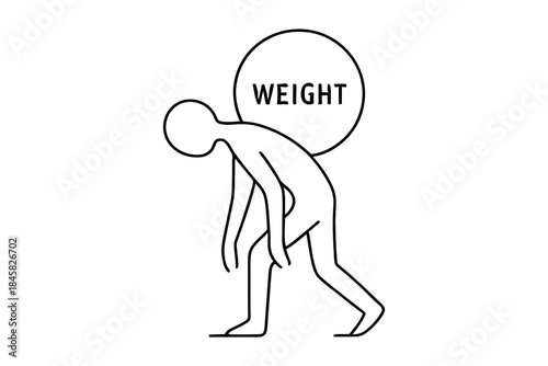 Minimalist linear depiction of overburdened figure carrying heavy weight