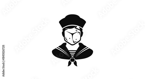Abstract Sailor with Cube Head: A Conceptual Nautical Illustration.