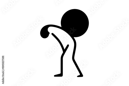 Silhouette of person bending over in exhaustion or stretching pose on white background
