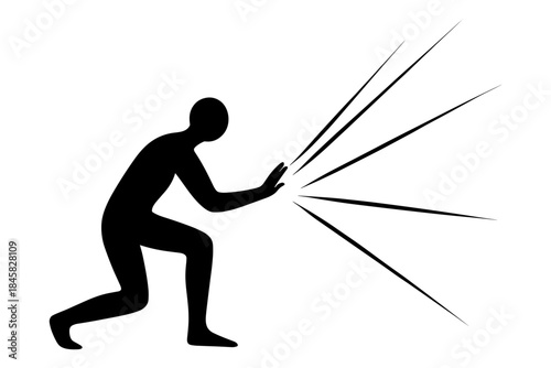 Dynamic silhouette of person pushing against resistance in action pose