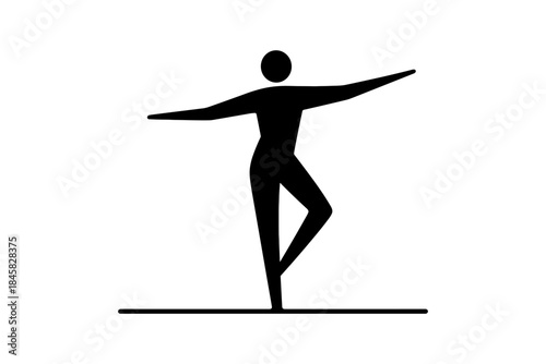 Minimalist silhouette of athletic ice skater in mid-performance pose on ice rink
