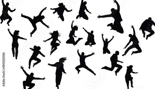 Collection of dancing people silhouettes isolated on transparent background