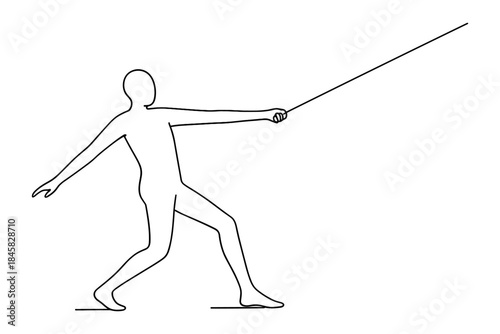 Fencer outline: minimalist fencing pose silhouette on white background