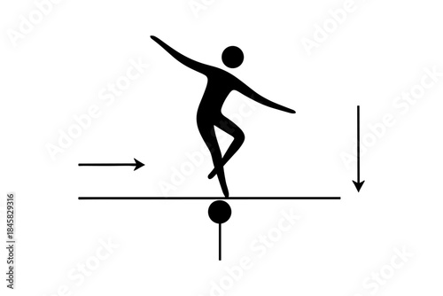 Balance and precision: isometric black silhouette of person on a gymnastics balance beam