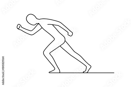 Minimalist linear athlete silhouette in running motion on white background