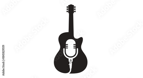 Guitar and microphone logo design representing music and audio recording.