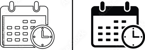 Calendar icon with clock for appointment scheduling and time management reminders
