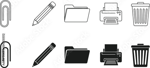Office supplies icons isolated on transparent background