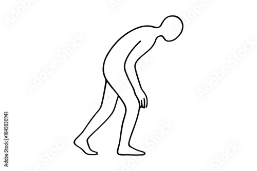 Minimalist outline silhouette of a slouching figure in black and white art