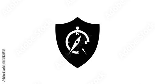 Shield with Compass Icon Symbolizing Navigation and Protection.
