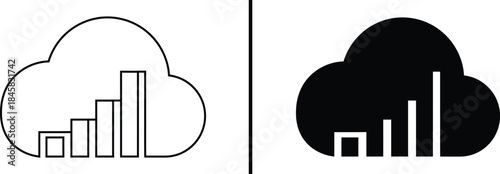 Cloud computing icon with bar chart for data analysis and cloud storage growth